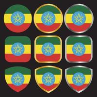 ethiopië vlag vector icon set met gouden en zilveren rand