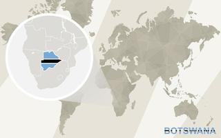 zoom op de kaart en vlag van Botswana. wereldkaart. vector