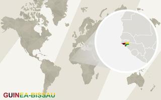 zoom op de kaart en vlag van guinea-bissau. wereldkaart. vector