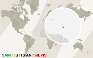 zoom op de kaart en vlag van Saint Kitts en Nevis. wereldkaart. vector