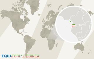 zoom op Equatoriaal-Guinea kaart en vlag. wereldkaart. vector