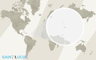 zoom op de kaart en vlag van heilige lucia. wereldkaart. vector
