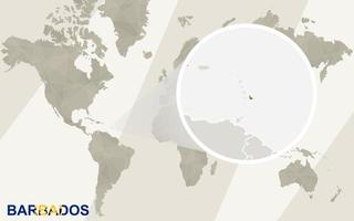 zoom op de kaart en vlag van barbados. wereldkaart. vector