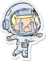 verontruste sticker van een cartoon huilende astronaut vector