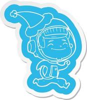 happy cartoon sticker van een astronaut met een kerstmuts vector