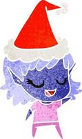 vrolijke retro cartoon van een elfenmeisje met een kerstmuts vector
