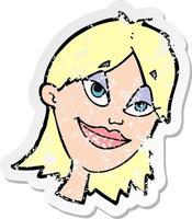 retro noodlijdende sticker van een cartoon gelukkige vrouw vector