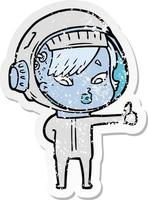 verontruste sticker van een cartoon-astronautvrouw vector