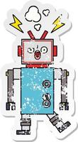 noodlijdende sticker van een schattige cartoon gebroken robot vector