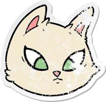 verontruste sticker van een cartoon kattengezicht vector