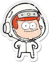 verontruste sticker van een gelukkige cartoon van een astronaut vector