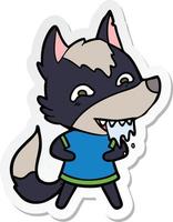 sticker van een cartoon hongerige wolf vector