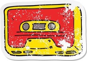 verontruste sticker van een cartoon oude bandcassette vector