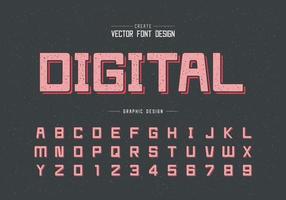textuur lettertype en alfabet vector, vierkant lettertype letter en nummer ontwerp, grafische tekst op achtergrond vector
