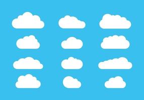 wolk iconen vector, plat wit bewolkt ontwerp op blauwe achtergrond vector