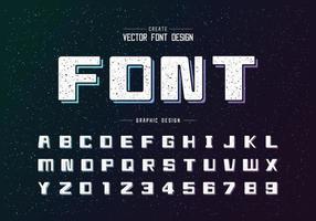 textuur vet lettertype en alfabet vector, vierkant lettertype letter en nummer ontwerp, grafische tekst op achtergrond vector