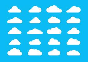 platte wolken vector, pictogram wit bewolkt op blauwe achtergrond vector