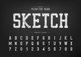 schets lettertype en alfabet vector, krijt lettertype en nummer ontwerp, grafische tekst op achtergrond vector