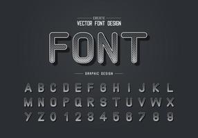 halftoon vierkant lettertype en alfabetvector, digitaal lettertype, letter- en cijferontwerp vector