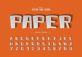 papier lettertype schaduw en cartoon alfabet vector, vet lettertype en nummer ontwerp vector