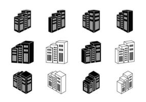 gebouw pictogram op witte achtergrond, perspectief bedrijf vector collectie, zwarte lijn hotel condo en appartement illustratie