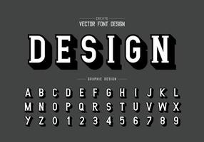 schaduw lettertype en alfabet vector, schrijfstijl lettertype letter en nummer ontwerp, grafische tekst op achtergrond vector