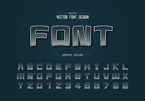 halftoon zeshoek lettertype en cartoon alfabet vector, digitaal vierkant lettertype letter en cijfer ontwerp vector