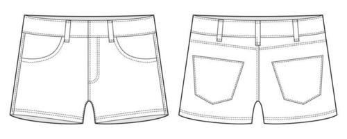 denim short met zakken technische schets. ontwerpsjabloon voor kinderen jeans shorts. vector