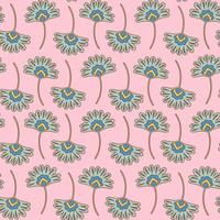 groovy retro boho bloemen naadloos patroon, vintage jaren '70 digitaal papier. handgetekende bloem roze achtergrond voor stof, textiel, briefpapier, behang vector