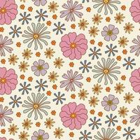 groovy retro boho bloemen naadloos patroon, vintage jaren '70 digitaal papier. handgetekende bloemachtergrond voor stof, textiel, briefpapier, behang vector