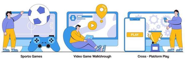 sportgames, videogame-walkthrough, platformonafhankelijk spelen met illustraties van personages van mensen vector