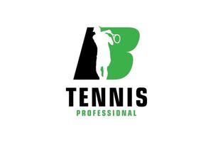 letter b met tennisspeler silhouet logo ontwerp. vectorontwerpsjabloonelementen voor sportteam of huisstijl. vector