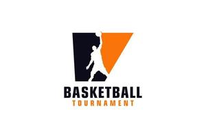 letter v met basketballogo-ontwerp. vectorontwerpsjabloonelementen voor sportteam of huisstijl. vector