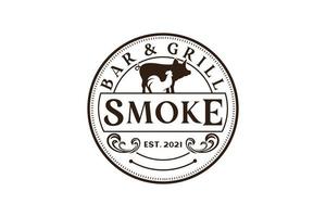 vintage retro rustieke bbq grill, barbecue, barbecue label stempel logo ontwerp vector