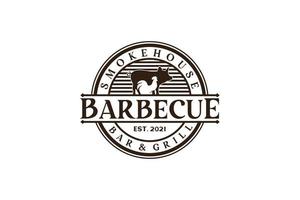 vintage retro rustieke bbq grill, barbecue, barbecue label stempel logo ontwerp vector