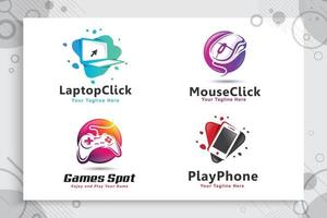 set collectie van elektronische en kleurrijke game spot vector logo met moderne stijl concept met illustratie van joystick cirkel als symboolpictogram.
