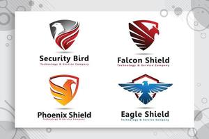 set collectie van adelaarsschild vector logo-ontwerpen met moderne stijl voor technologiebedrijf, vogelschild illustratie voor cyberbeveiligingssoftware.
