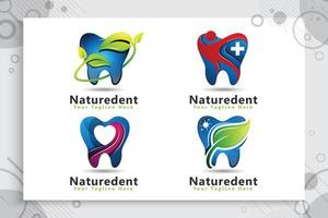 set van tandheelkundige zorg vector logo-ontwerp met modern natuurlijk concept, met moderne kleurstijl.
