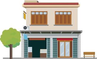 vintage gebouw thai vector illustration.facade winkelen en straat road.bangkok stad huisstijl .plat oud huis design.commercieel gebouw stedelijk