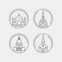 kerk lijn pictogramserie. religie symbool, christelijk logo. vector illustratie