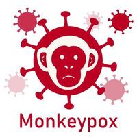 illustratie van het apenpokkenvirus. het gezicht van de aap als symbool. icoon van pokken en uitbraak van een nieuwe besmettelijke ziekte vector