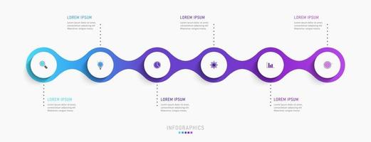 vector infographic labelontwerpsjabloon met pictogrammen en 6 opties of stappen. kan worden gebruikt voor procesdiagram, presentaties, workflowlay-out, banner, stroomschema, infografiek.