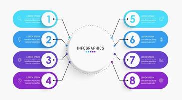 vector infographic labelontwerpsjabloon met pictogrammen en 8 opties of stappen. kan worden gebruikt voor procesdiagram, presentaties, workflowlay-out, banner, stroomschema, infografiek.