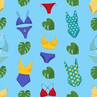 badmode naadloos patroon voor dames. modieuze badpakken of bikinitopjes en -broekjes. dameszwempakken voor de zomervakantie vector