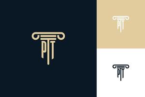 pt monogram initialen ontwerp logo. advocaat logo ontwerpideeën vector