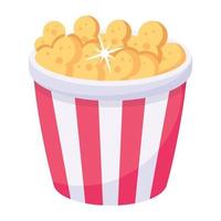 rood en geel gestreepte popcorncontainer symbolisch voor filmsnacks vector
