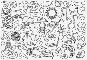handgetekende doodles cartoon set ruimtevoorwerpen vector