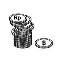 dollar naar rupiah, dollar naar idr pictogram symbool. geld valuta waarde. vector illustratie