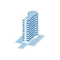 lange pijler zakelijke toren zijn verbonden met cirkelvormig gebouw - toren, appartement, stedelijke constructies, stadsgezicht - 3d isometrisch gebouw geïsoleerd op wit vector
