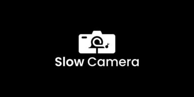 slak en camera-logo-ontwerp, langzaam camera-ontwerp vector